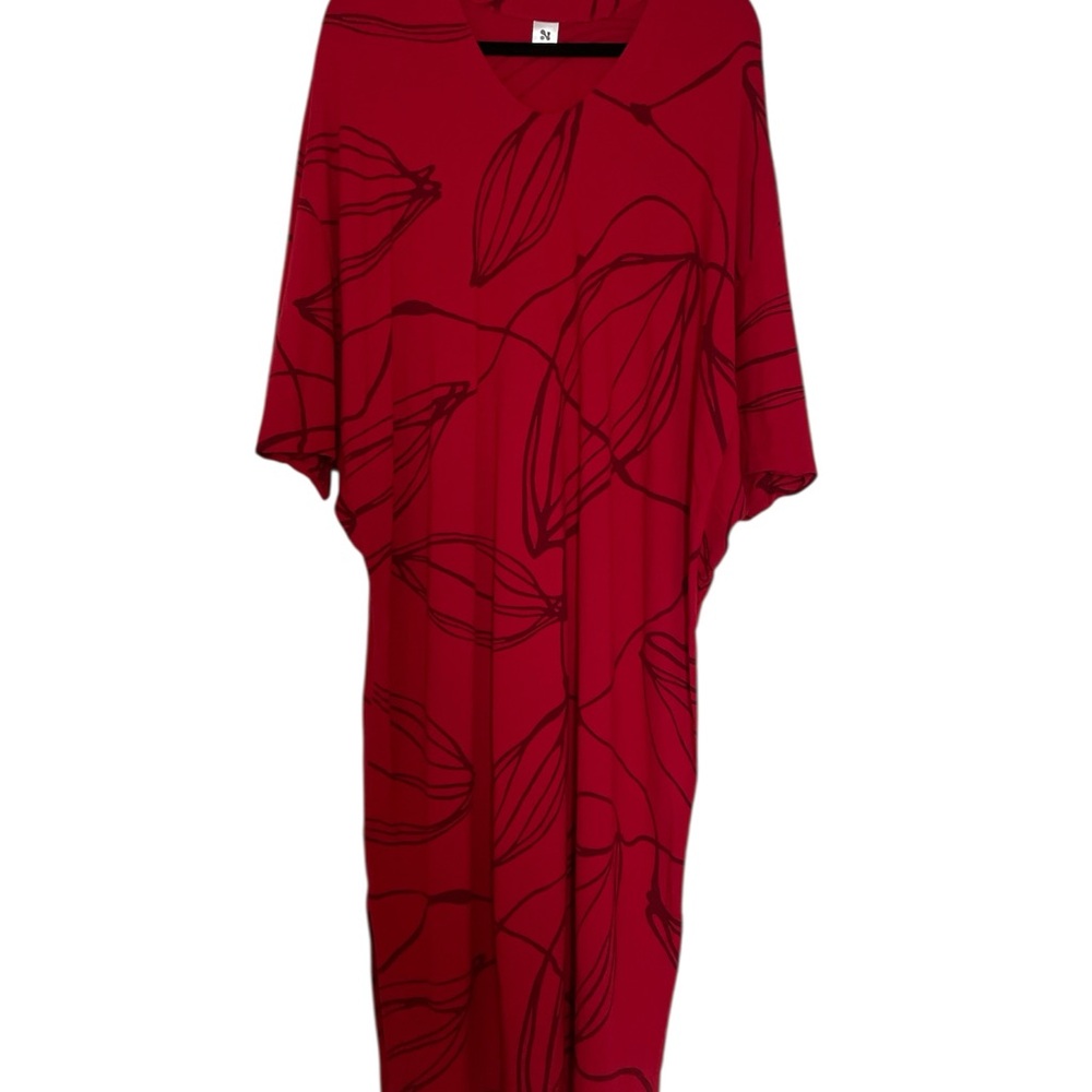 Nanso Red Dress with Dolman Sleeves - Finnish design 100% cotton